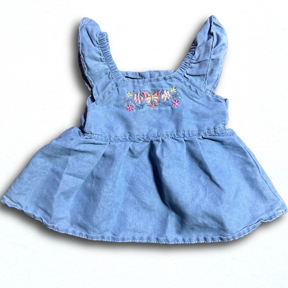 My Destiny Baby Girl Butterfly Embroidered Chambray Ruffle Top Light Wash 3-6M